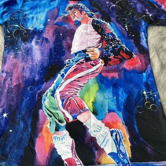 Michael Jackson Abstract Portrait Watercolor Drawing Graphic Black Tee Size Med - Picture 2 of 8
